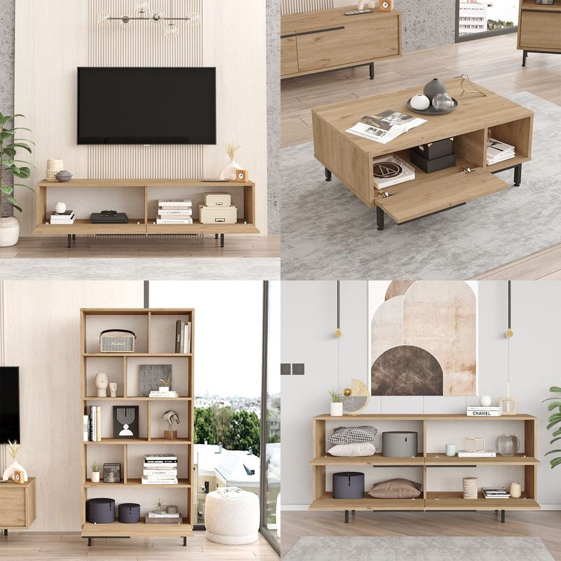 Casa si Gradina - Mobilier - Seturi de mobilier - Seturi living - Set mobilier living, Hanah Home, pal melaminat, stejar, picioare metalice, 956LCS2538 - Infinity.ro