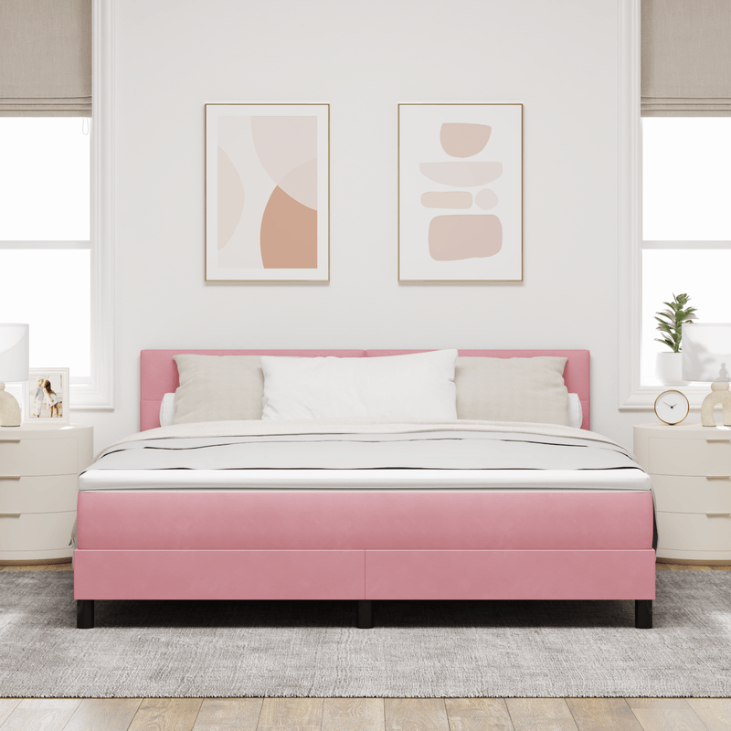 Casa si Gradina - Mobilier - Paturi si accesorii - Paturi - Pat box spring cu saltea, roz, super king, catifea - Infinity.ro