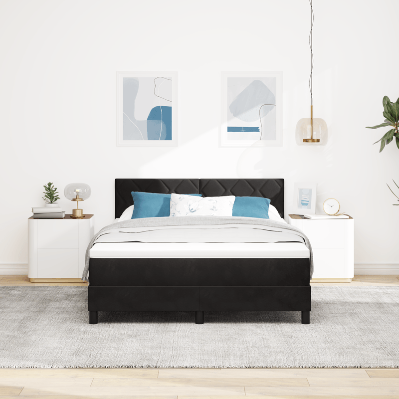 Casa si Gradina - Mobilier - Paturi si accesorii - Paturi - Pat box spring cu saltea, negru, 140x190 cm, catifea - Infinity.ro