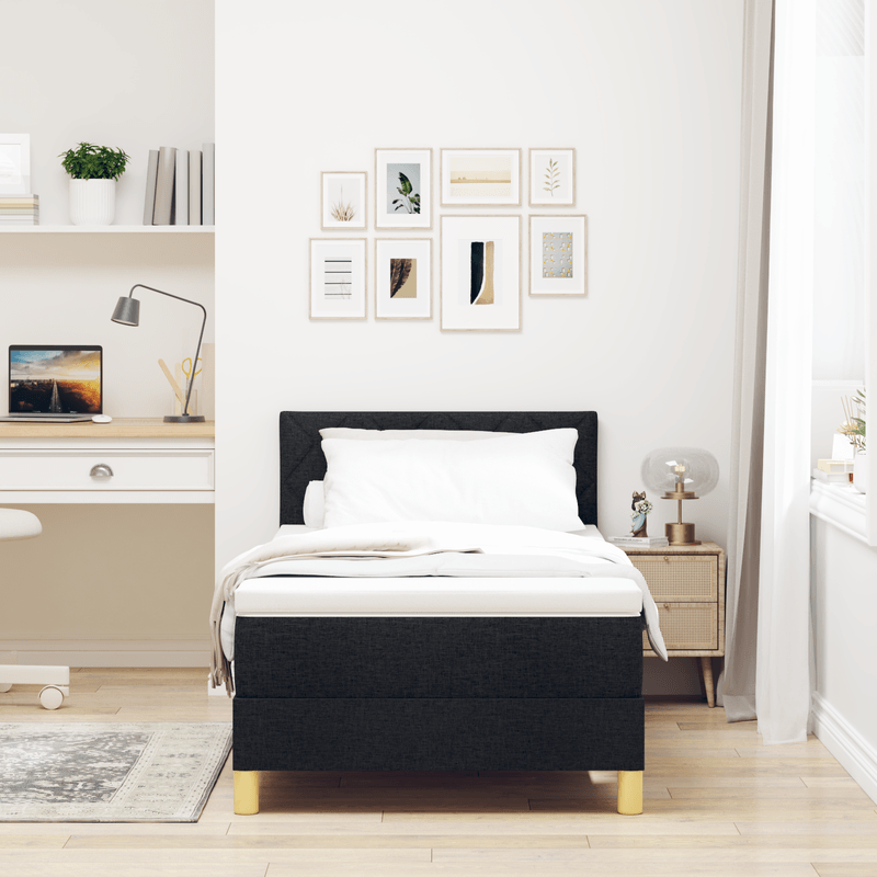 Casa si Gradina - Mobilier - Paturi si accesorii - Paturi - Pat Box Spring cu Saltea Neagra 90x190 cm Tesatura - Infinity.ro