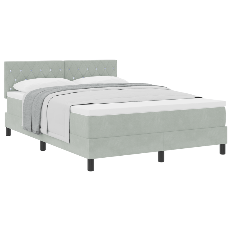 Casa si Gradina - Mobilier - Paturi si accesorii - Paturi - Pat box spring cu saltea, gri deschis, 140x200 cm, catifea - Infinity.ro
