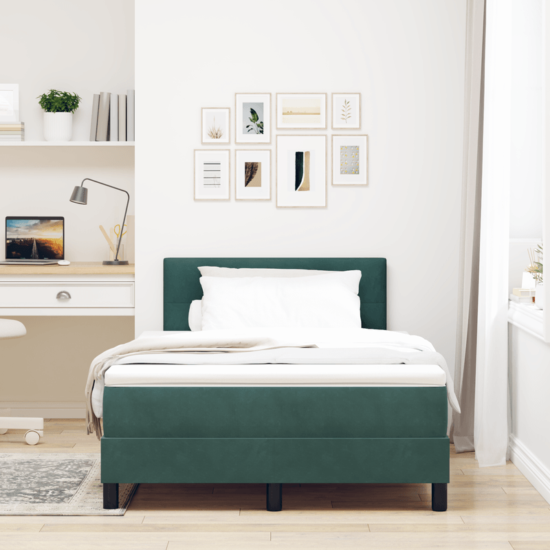 Casa si Gradina - Mobilier - Paturi si accesorii - Paturi - Pat box spring cu saltea, verde inchis, dublu mic, catifea - Infinity.ro