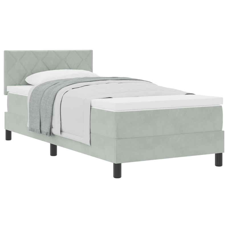 Casa si Gradina - Mobilier - Paturi si accesorii - Paturi - Pat box spring cu saltea, gri deschis, 90x200 cm, catifea - Infinity.ro