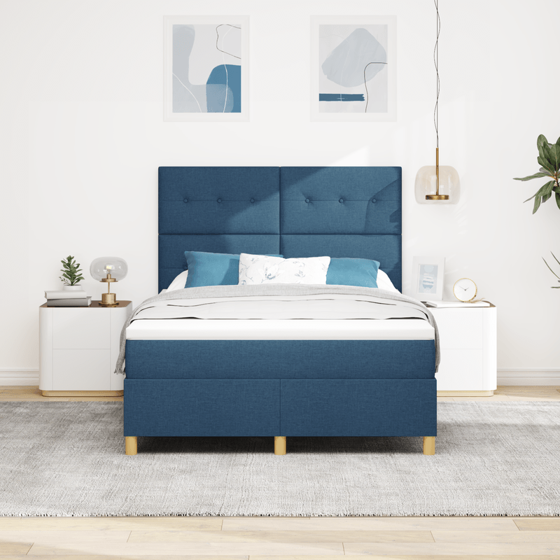 Casa si Gradina - Mobilier - Paturi si accesorii - Paturi - Pat Box Spring cu saltea Albastra 160x200 cm Stofa - Infinity.ro