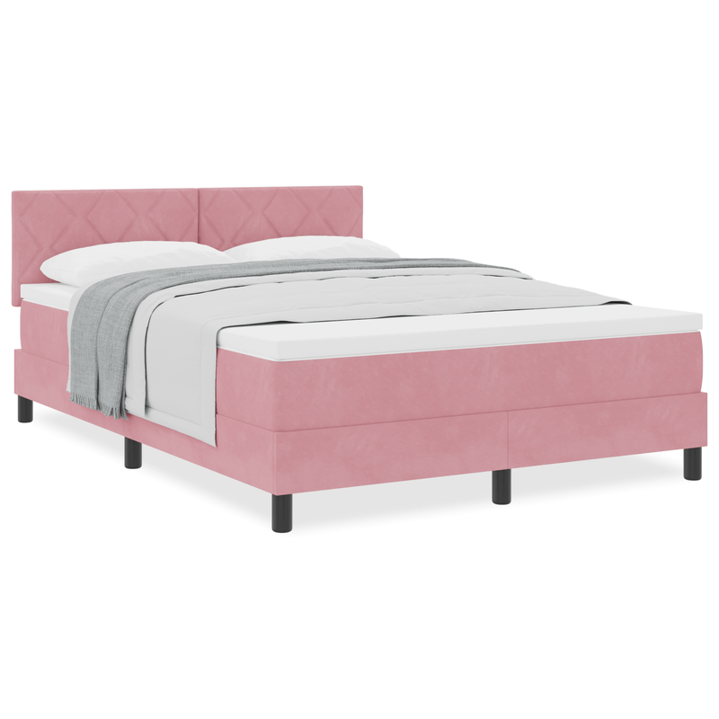 Casa si Gradina - Mobilier - Paturi si accesorii - Paturi - Pat box spring cu saltea, roz, 140x200 cm, catifea - Infinity.ro