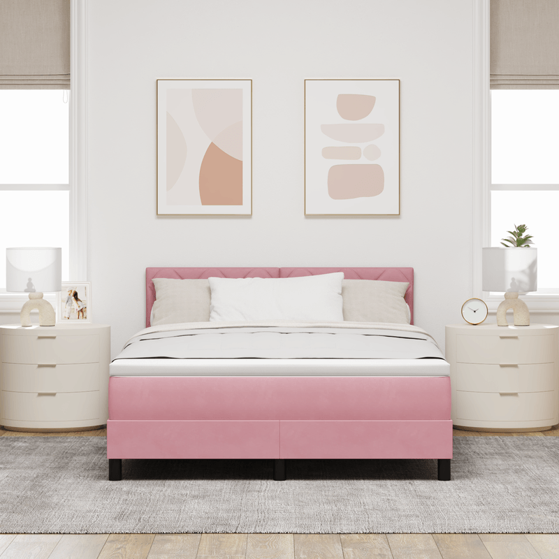 Casa si Gradina - Mobilier - Paturi si accesorii - Paturi - Pat box spring cu saltea, roz, 140x200 cm, catifea - Infinity.ro