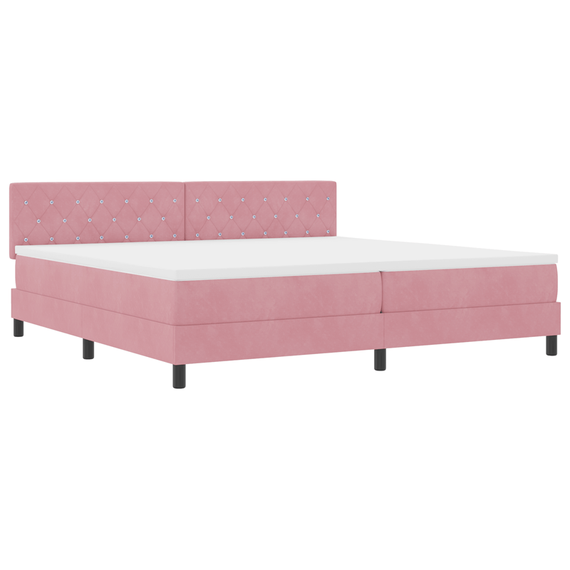 Casa si Gradina - Mobilier - Paturi si accesorii - Paturi - Pat box spring cu saltea, roz, 200x200 cm, catifea - Infinity.ro