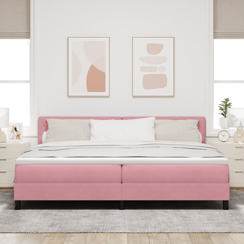 Casa si Gradina - Mobilier - Paturi si accesorii - Paturi - Pat box spring cu saltea, roz, 200x200 cm, catifea - Infinity.ro
