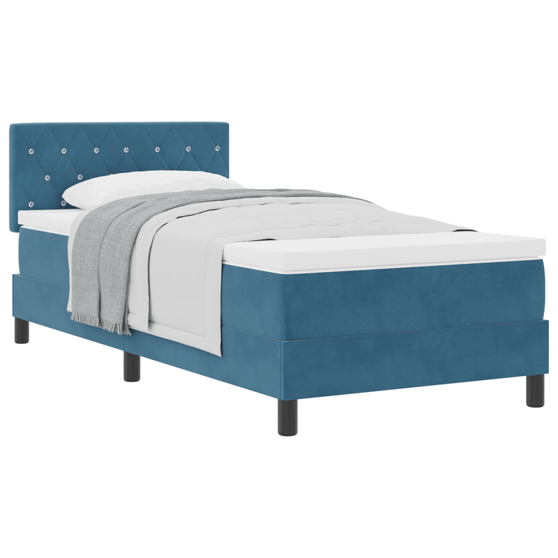 Casa si Gradina - Mobilier - Paturi si accesorii - Paturi - Pat box spring cu saltea, albastru inchis, single, catifea - Infinity.ro