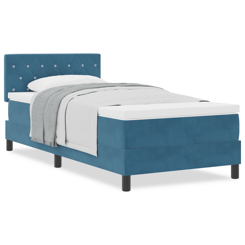 Casa si Gradina - Mobilier - Paturi si accesorii - Paturi - Pat box spring cu saltea, albastru inchis, single, catifea - Infinity.ro