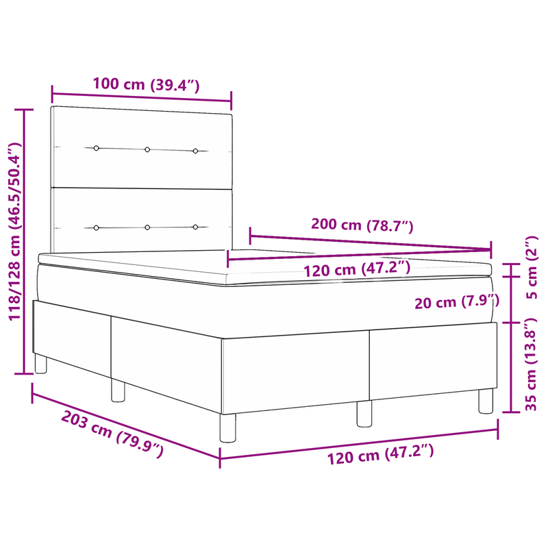 Casa si Gradina - Mobilier - Paturi si accesorii - Paturi - Pat cu box spring cu saltea albastra 120x200 cm textil - Infinity.ro
