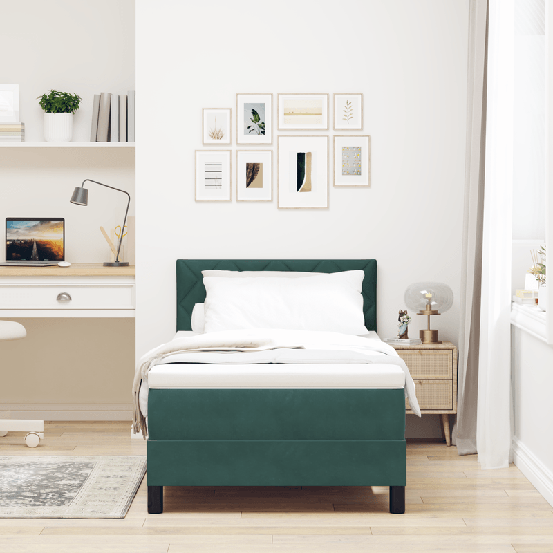 Casa si Gradina - Mobilier - Paturi si accesorii - Paturi - Pat box spring cu saltea, verde inchis, 90x200 cm, catifea - Infinity.ro