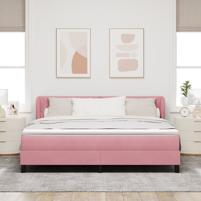 Casa si Gradina - Mobilier - Paturi si accesorii - Paturi - Pat cu saltea  cu tablie roz 180x200 cm din catifea - Infinity.ro