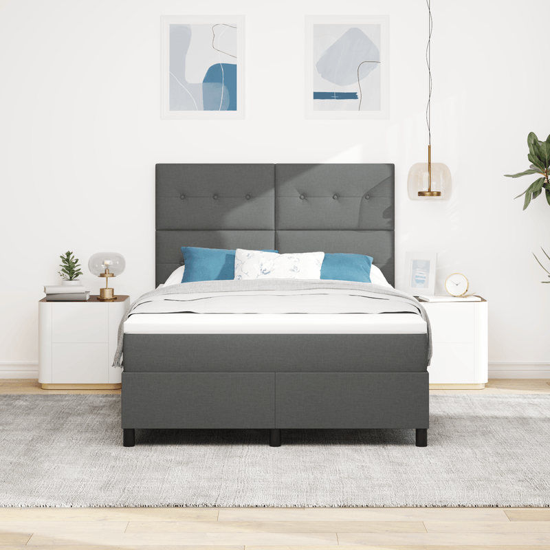 Casa si Gradina - Mobilier - Paturi si accesorii - Paturi - Pat cu arcuri si saltea gri inchis 160x200 cm din tesatura - Infinity.ro