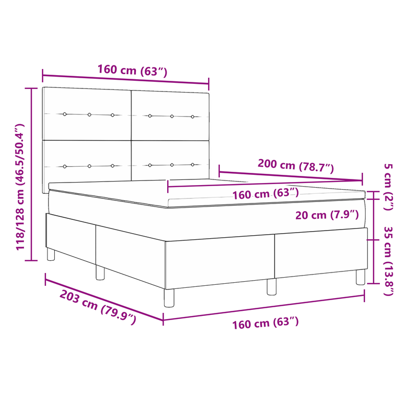 Casa si Gradina - Mobilier - Paturi si accesorii - Paturi - Pat cu arcuri si saltea gri inchis 160x200 cm din tesatura - Infinity.ro