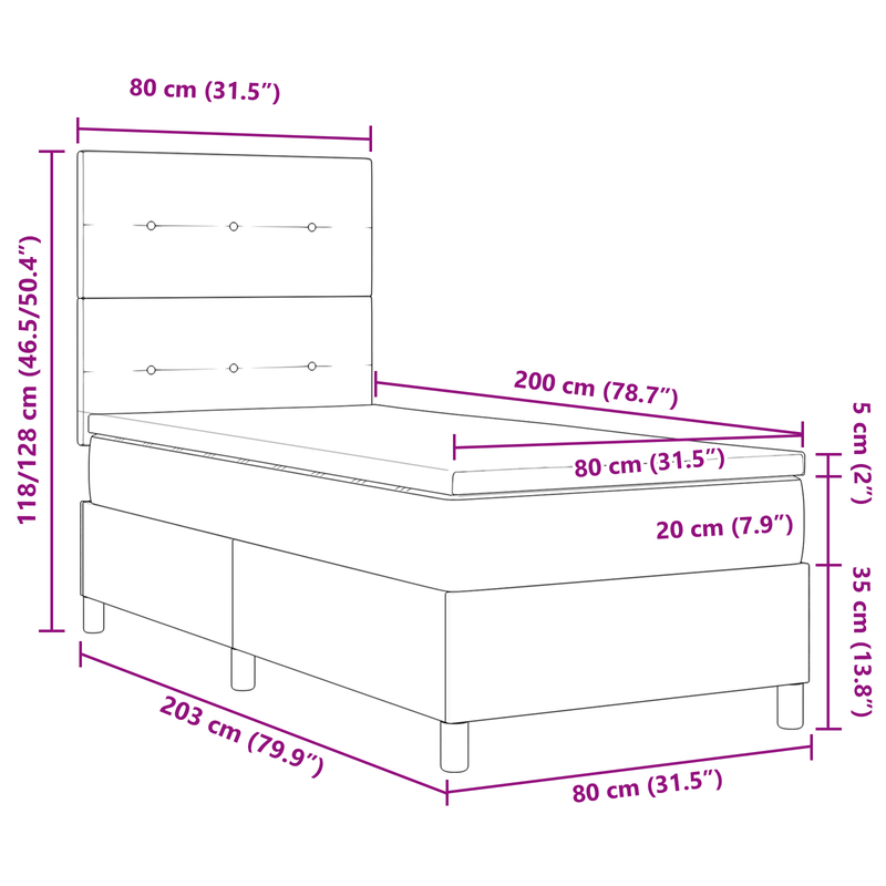 Casa si Gradina - Mobilier - Paturi si accesorii - Paturi - Pat Box Spring cu Saltea Maro inchis 80x200 cm Tesatura - Infinity.ro