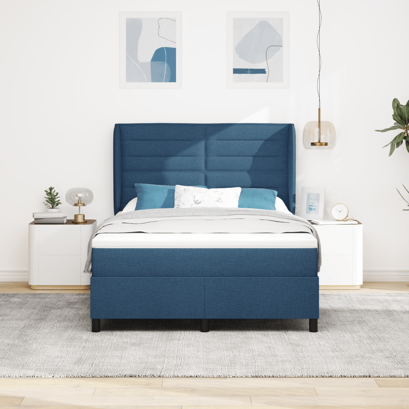 Casa si Gradina - Mobilier - Paturi si accesorii - Paturi - Pat box spring cu saltea, albastru, 140x190 cm, textil - Infinity.ro