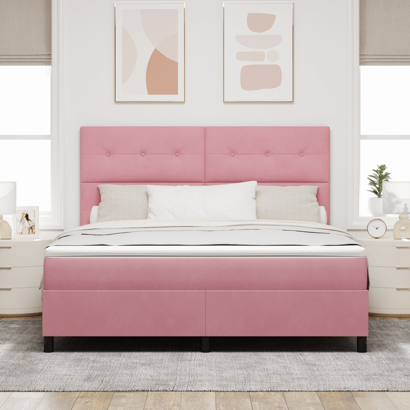 Casa si Gradina - Mobilier - Paturi si accesorii - Paturi - Pat box spring cu saltea, roz, super king, catifea - Infinity.ro