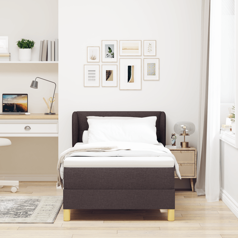Casa si Gradina - Mobilier - Paturi si accesorii - Paturi - Pat box spring cu saltea, maro inchis, 100x200 cm, textil - Infinity.ro