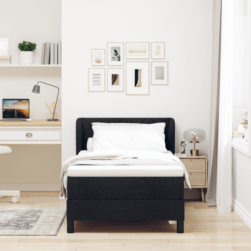 Casa si Gradina - Mobilier - Paturi si accesorii - Paturi - Pat box spring cu saltea, negru, 90x190 cm, textil - Infinity.ro