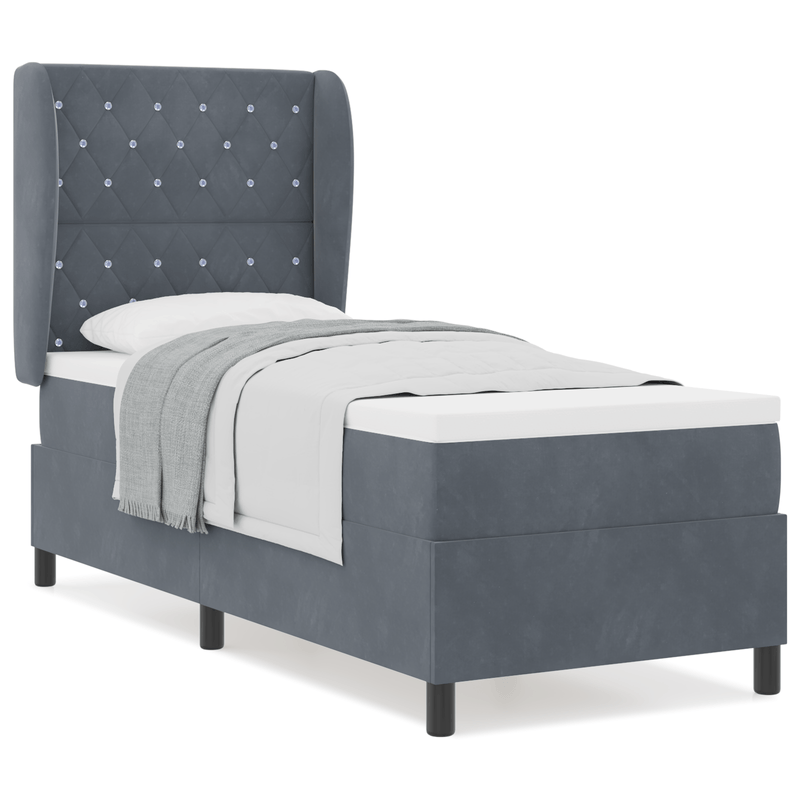 Casa si Gradina - Mobilier - Paturi si accesorii - Paturi - Pat box spring cu saltea, gri inchis, 80x200 cm, catifea - Infinity.ro
