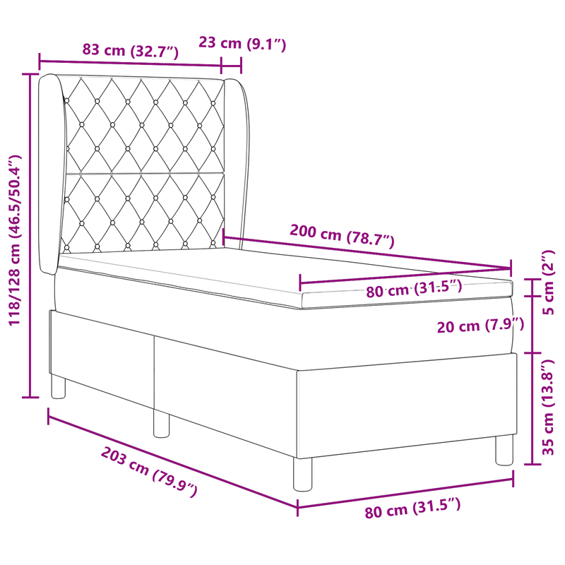 Casa si Gradina - Mobilier - Paturi si accesorii - Paturi - Pat box spring cu saltea, gri inchis, 80x200 cm, catifea - Infinity.ro