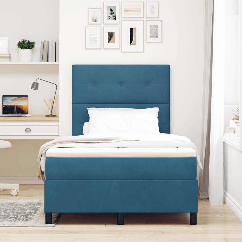 Casa si Gradina - Mobilier - Paturi si accesorii - Paturi - Pat Box Spring  cu Saltea Albastru Inchis Mic Dublu din Catifea - Infinity.ro