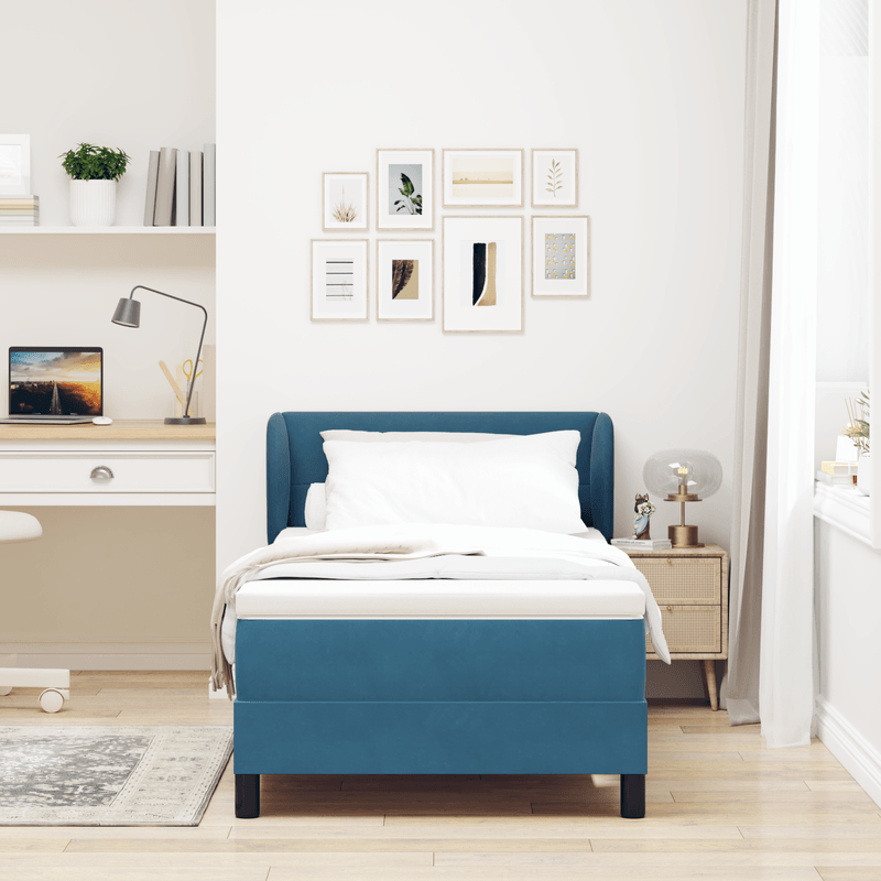Casa si Gradina - Mobilier - Paturi si accesorii - Paturi - Pat box spring cu saltea, albastru inchis, 90x200 cm, catifea - Infinity.ro