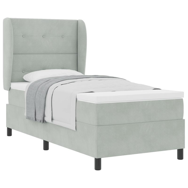 Casa si Gradina - Mobilier - Paturi si accesorii - Paturi - Pat box spring cu saltea, gri deschis, 100x200 cm, catifea - Infinity.ro
