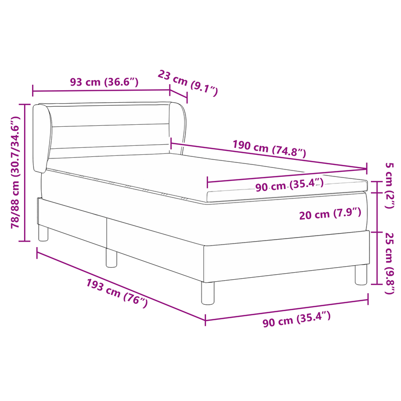 Casa si Gradina - Mobilier - Paturi si accesorii - Paturi - Pat box spring cu saltea, crem, 90x190 cm, textil - Infinity.ro