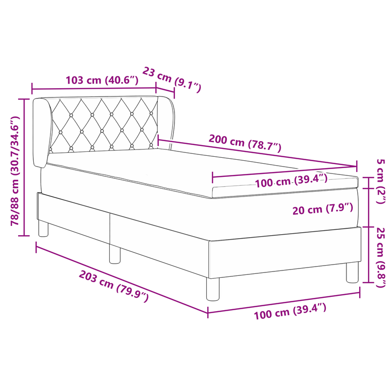 Casa si Gradina - Mobilier - Paturi si accesorii - Paturi - Pat box spring cu saltea, gri deschis, 100x200 cm, catifea - Infinity.ro