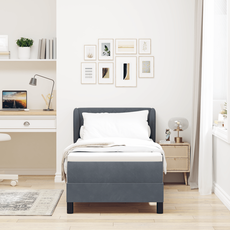 Casa si Gradina - Mobilier - Paturi si accesorii - Paturi - Pat box spring cu saltea, gri inchis, 80x200 cm, catifea - Infinity.ro