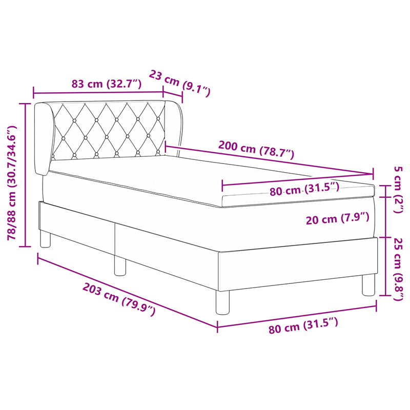 Casa si Gradina - Mobilier - Paturi si accesorii - Paturi - Pat box spring cu saltea, gri inchis, 80x200 cm, catifea - Infinity.ro