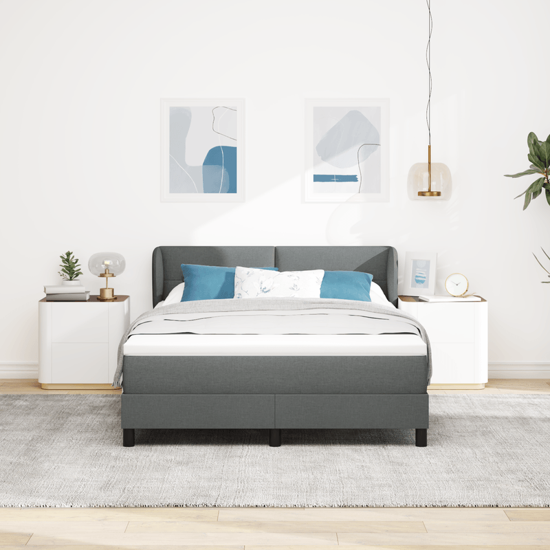 Casa si Gradina - Mobilier - Paturi si accesorii - Paturi - Pat box spring cu saltea, gri inchis, 160x200 cm, textil - Infinity.ro