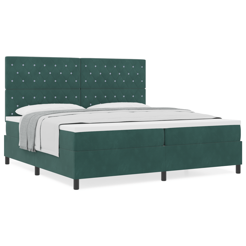 Casa si Gradina - Mobilier - Paturi si accesorii - Paturi - Pat box spring cu saltea, verde inchis, 200x200 cm, catifea - Infinity.ro