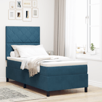 Casa si Gradina - Mobilier - Paturi si accesorii - Paturi - Pat box spring cu saltea, albastru inchis, 90x200 cm, catifea - Infinity.ro