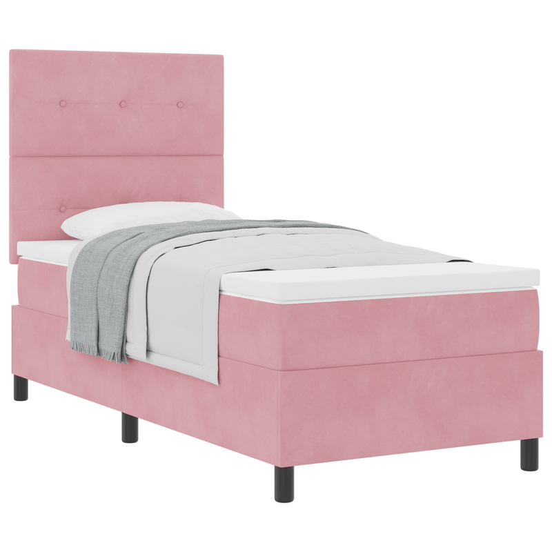 Casa si Gradina - Mobilier - Paturi si accesorii - Paturi - Pat box spring cu saltea, roz, 100x200 cm, catifea - Infinity.ro