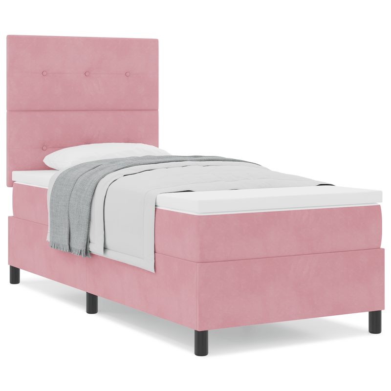 Casa si Gradina - Mobilier - Paturi si accesorii - Paturi - Pat box spring cu saltea, roz, 100x200 cm, catifea - Infinity.ro
