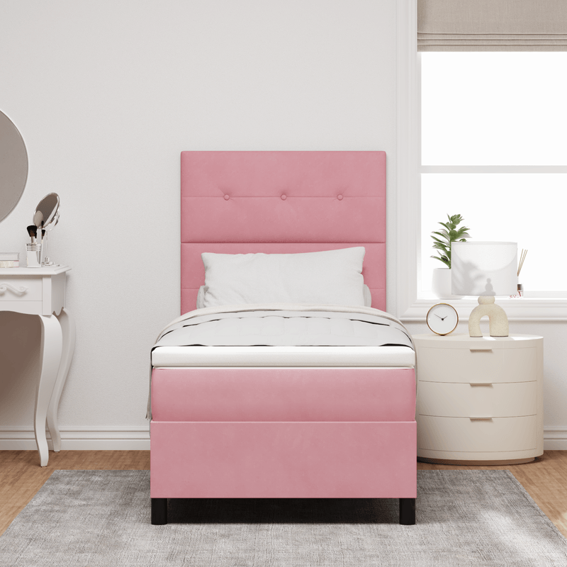 Casa si Gradina - Mobilier - Paturi si accesorii - Paturi - Pat box spring cu saltea, roz, 100x200 cm, catifea - Infinity.ro