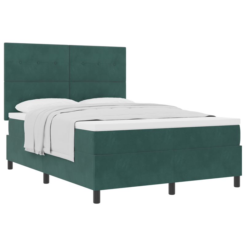 Casa si Gradina - Mobilier - Paturi si accesorii - Paturi - Pat box spring cu saltea, verde inchis, 140x190 cm, catifea - Infinity.ro