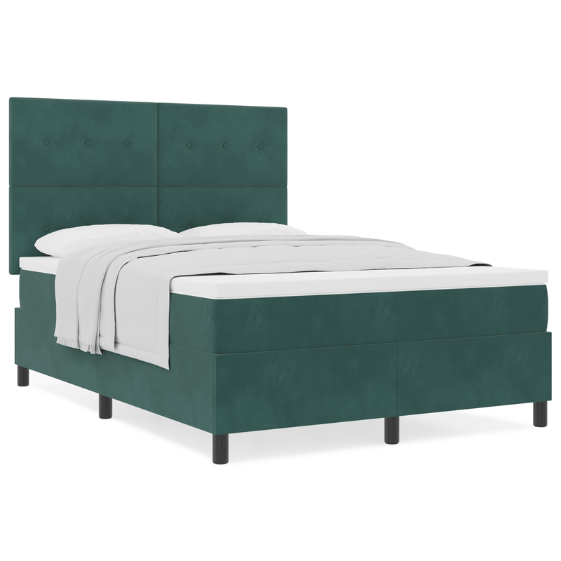 Casa si Gradina - Mobilier - Paturi si accesorii - Paturi - Pat box spring cu saltea, verde inchis, 140x190 cm, catifea - Infinity.ro