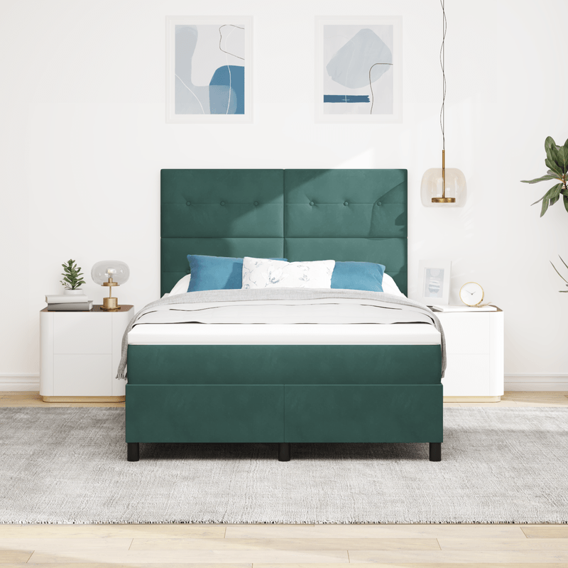 Casa si Gradina - Mobilier - Paturi si accesorii - Paturi - Pat box spring cu saltea, verde inchis, 140x190 cm, catifea - Infinity.ro