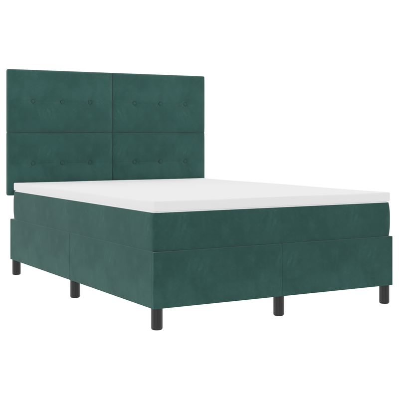 Casa si Gradina - Mobilier - Paturi si accesorii - Paturi - Pat box spring cu saltea, verde inchis, 140x190 cm, catifea - Infinity.ro