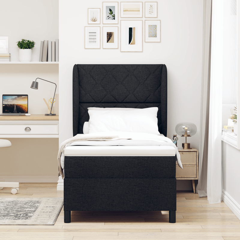 Casa si Gradina - Mobilier - Paturi si accesorii - Paturi - Pat box spring cu saltea, negru, 100x200 cm, textil - Infinity.ro