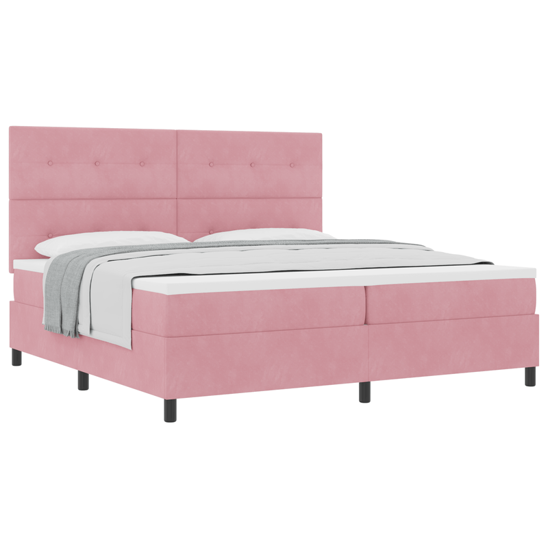 Casa si Gradina - Mobilier - Paturi si accesorii - Paturi - Pat box spring cu saltea, roz, 200x200 cm, catifea - Infinity.ro