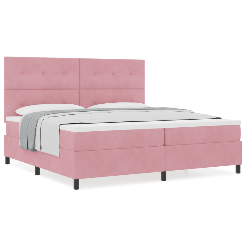 Casa si Gradina - Mobilier - Paturi si accesorii - Paturi - Pat box spring cu saltea, roz, 200x200 cm, catifea - Infinity.ro