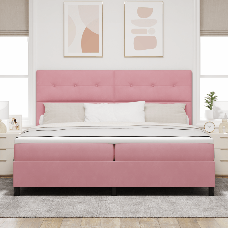 Casa si Gradina - Mobilier - Paturi si accesorii - Paturi - Pat box spring cu saltea, roz, 200x200 cm, catifea - Infinity.ro