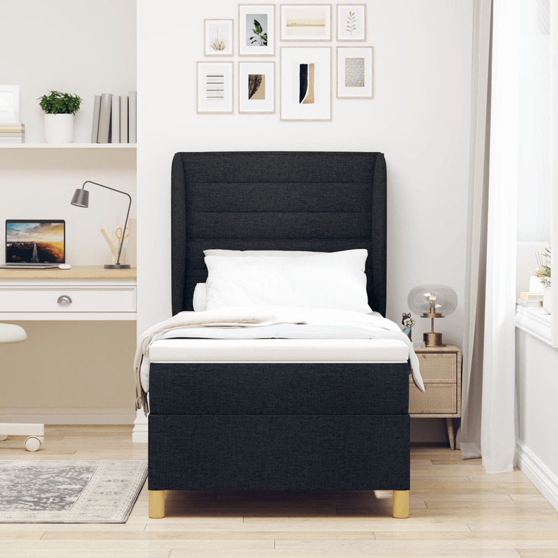 Casa si Gradina - Mobilier - Paturi si accesorii - Paturi - Pat box spring cu saltea, negru, 80x200 cm, textil - Infinity.ro