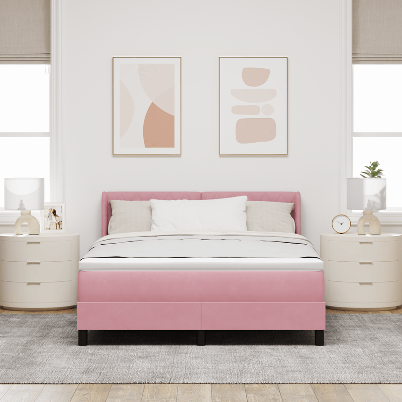 Casa si Gradina - Mobilier - Paturi si accesorii - Paturi - Pat box spring cu saltea, roz, 140x190 cm, catifea - Infinity.ro