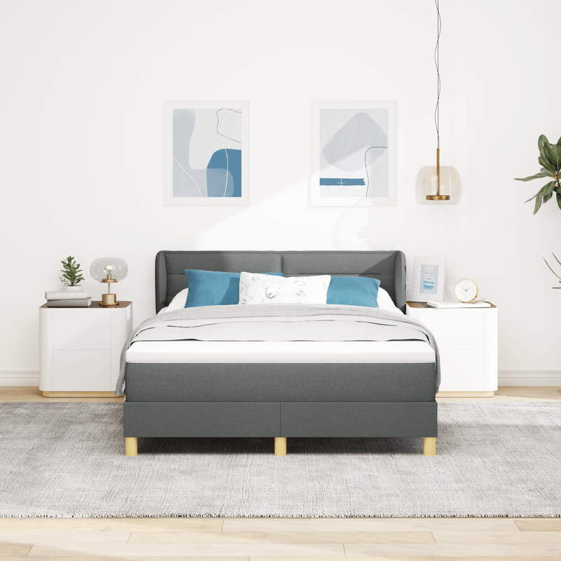 Casa si Gradina - Mobilier - Paturi si accesorii - Paturi - Pat box spring cu saltea, gri inchis, 160x200 cm, textil - Infinity.ro